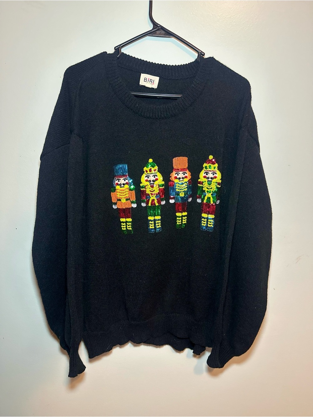 BIBI XL Black Nutcracker Christmas Sweater Beaded Embellished Holiday
